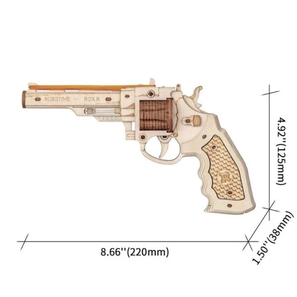 Une maquette ROKR d'un revolver est présentée sur fond blanc.