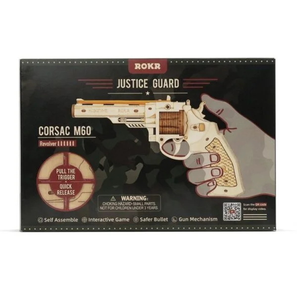 Une boîte de puzzle rokr contenant un revolver à l'intérieur.