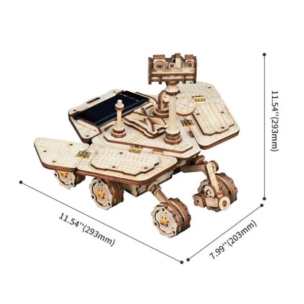 Une maquette-puzzle robotime en bois 3d d'un rover spatial.