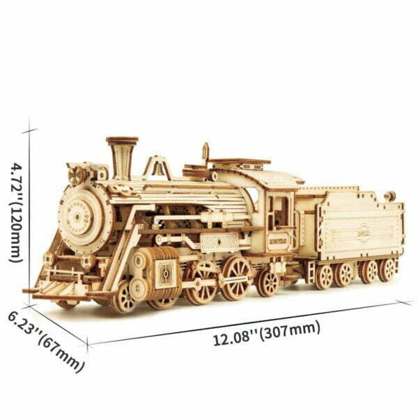 Une maquette de puzzle 3d d'une locomotive Ã  vapeur de 1860, rÃ©alisÃ©e en bois par rokr.