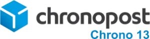 Logo Chronopost sur fond noir dans une maquette de puzzle 3D.