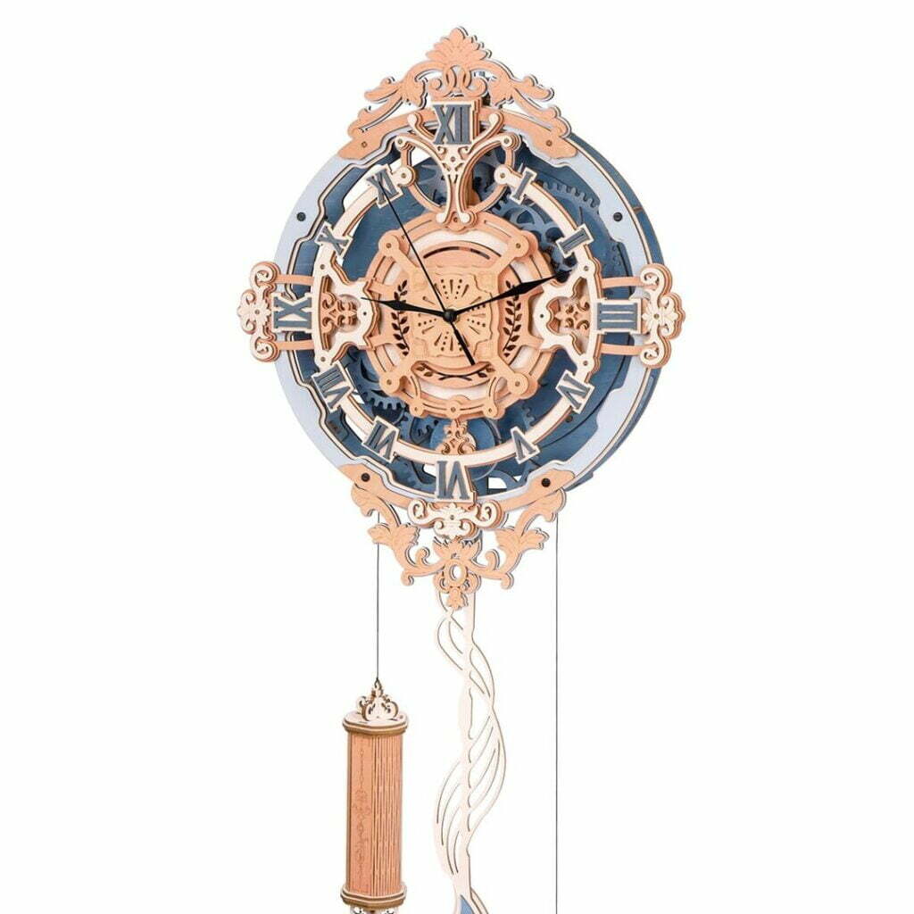 Une note romantique Horloge Murale au design bleu et blanc, parfaite pour les amateurs de puzzle 3D.