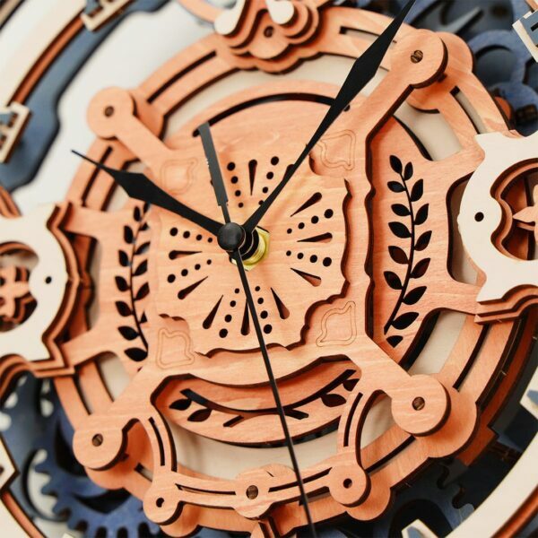 Une maquette de puzzle rokr 3d reprÃ©sentant une note romantique d'horloge murale ornÃ©e d'engrenages.